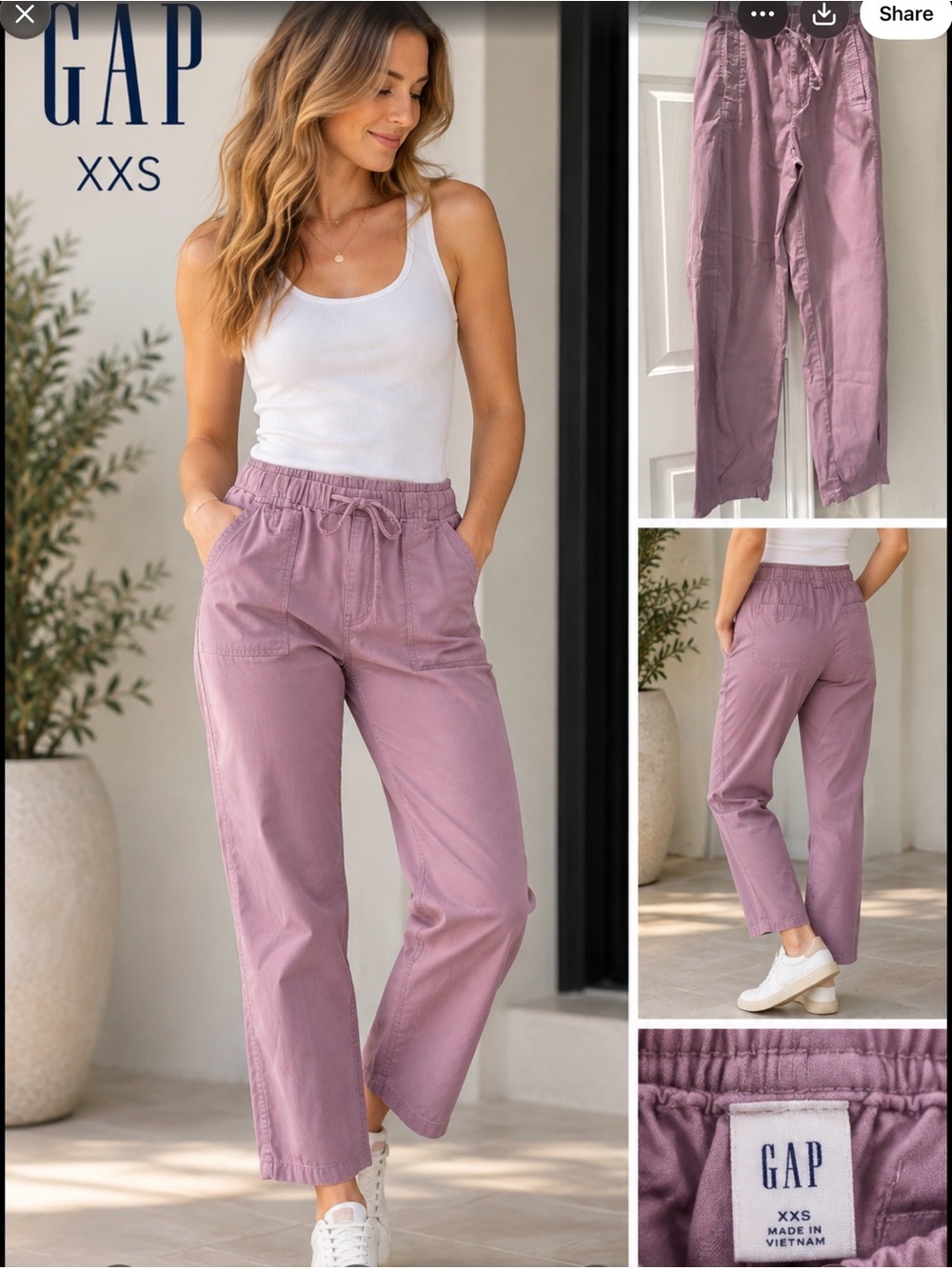 GAP Women's Mauve Drawstring Utility Wide-Leg Pants